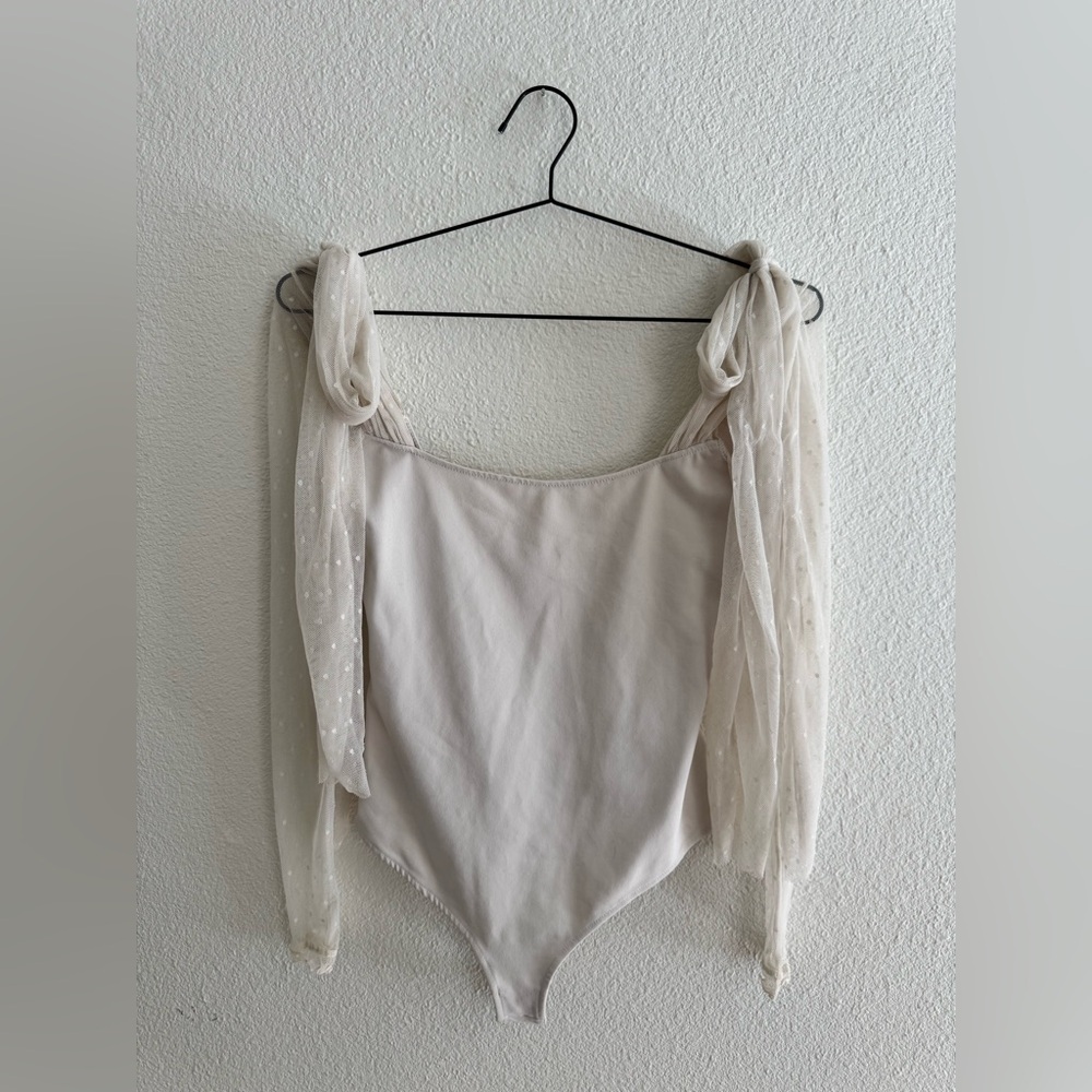Free People Blush Tie-Shoulder Lace Bodysuit